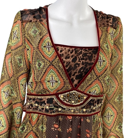 Double D Ranch Bohemian Print Velvet Trimmed Mixed Media Midi Dress Size Medium - Picture 5 of 16